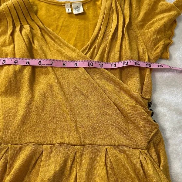 Anthropologie By Moth Mustard Sweater Wrap Puff Sleeve Mini Dress Pockets XS - Image 2