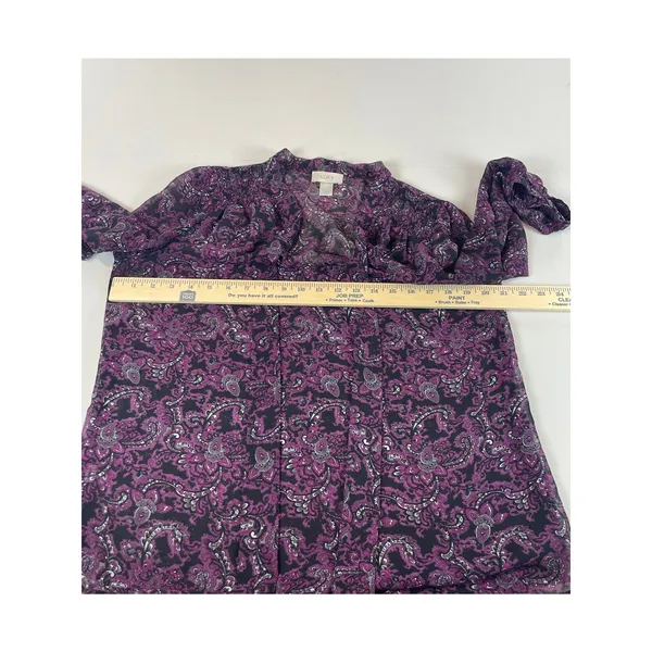LOFT Blouse Size M Purple Magenta Paisley Sheer Long Sleeve V Neck Boho - Image 5