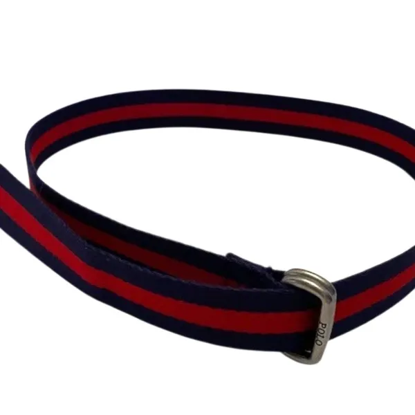 Vintage Ralph Lauren Polo Women's Red/Blue Stripe Double D Ring Preppy Belt - Image 2