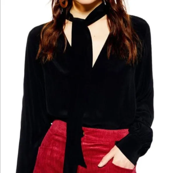 NWT Sheer Black Tie Neck Blouse - Image 2