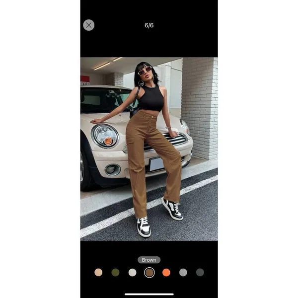 SheIn High-Waisted Brown Cargo Pants – Straight Leg (Size XS) - Image 3
