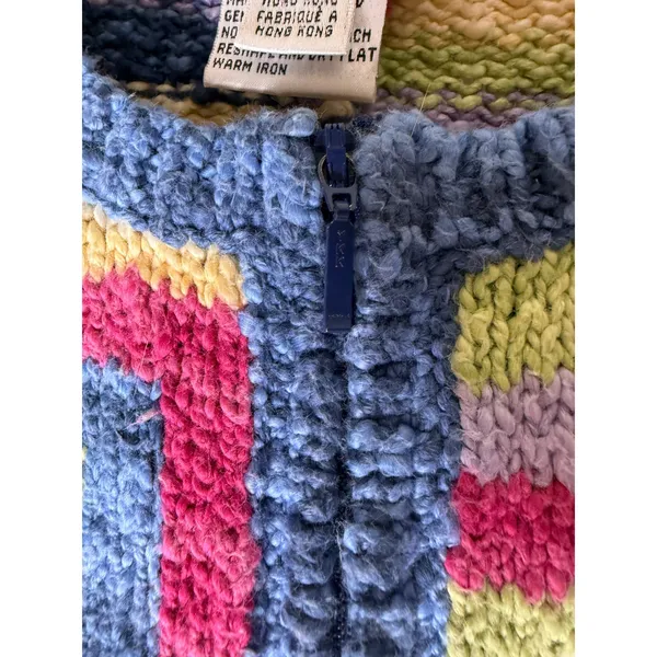 Talbots Vintage Multi Color Geometric Zip Front Cotton Knit Cardigan Sweater M - Image 3