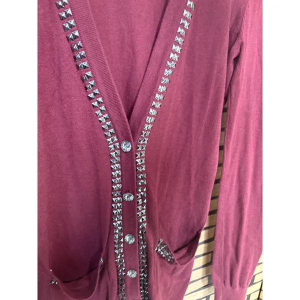 BKE Burgundy Studded Caridgan Size Small‎ - Image 4