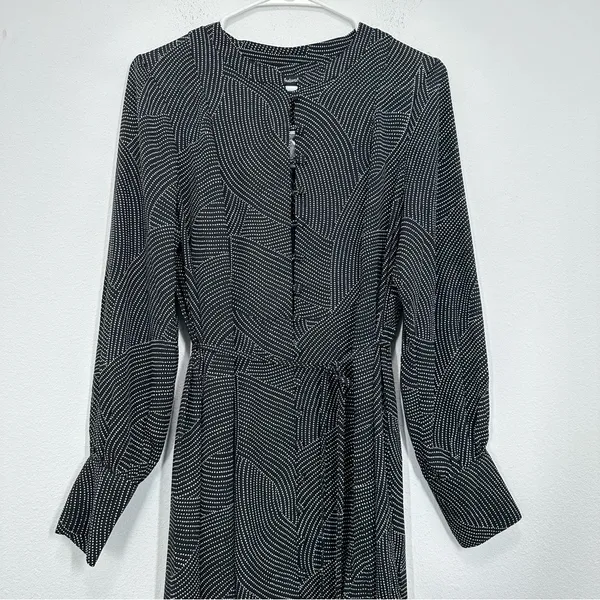 Madewell Tie-Waist Midi Dress in Dot Blouson Shirt Dress Button Down Casual NWT - Image 3