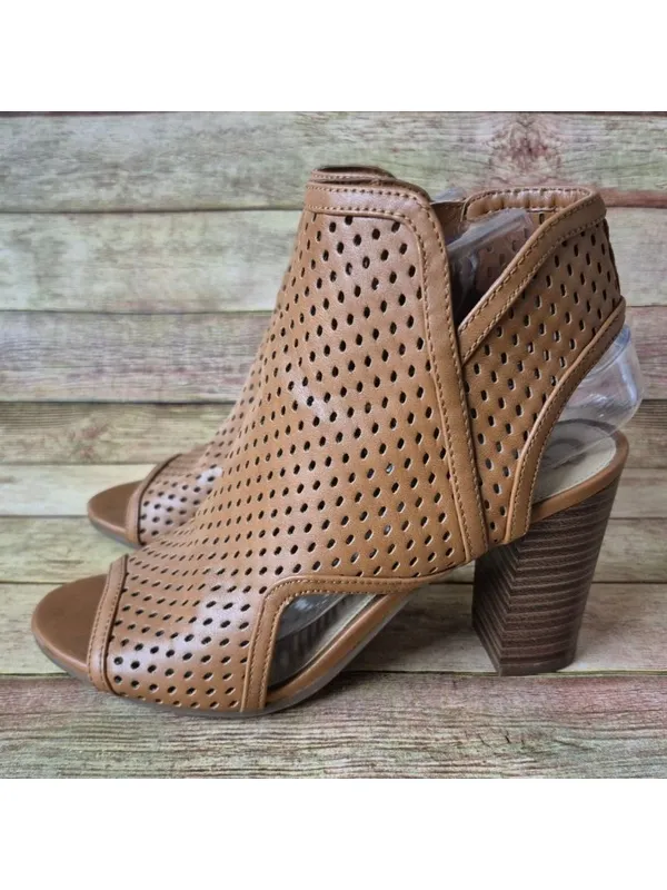 Circus by Sam Edelman Brown Block Heeled Zip Up Ankle Boots Size 7.5 Peep Toe - Image 6