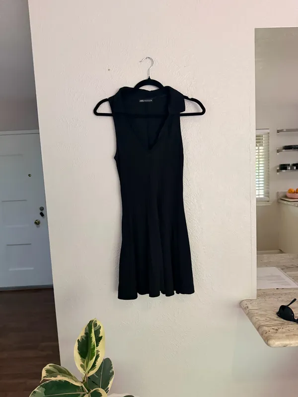 Zara black skater mini ribbed dress M - Image 3