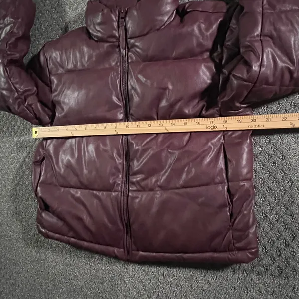 Bagatelle Puffer Jacket Womens Small Burgundy Faux Leather Full Zip Light Weight - Image 9
