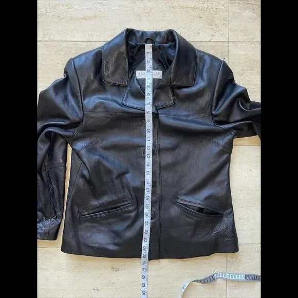 Valerie Steves New Zealand Lambskin Leather Jacket Buttoned‎ Black Size M - Image 4