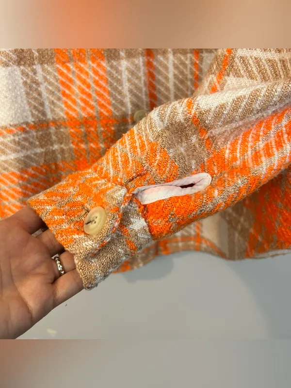 Reserved Orange Plaid Medium Weight Button Down Collared Shirt Size Small - Image 10