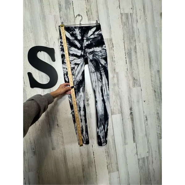 Black White Tie Dye Leggings small High Waist Stretch Yoga Athletic Pants - Image 7