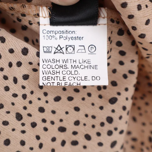 SHEIN Tan Dalmatian Dot V-Neck Peplum Blouse Front Tie Long Sleeve Top Large - Image 4