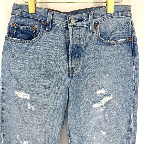 Levi's 501 Button Fly‎ Straight Leg Distressed Non-stretch Cotton Denim 27 - Image 2