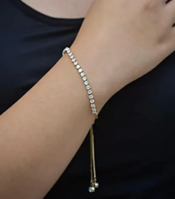 Cubic Zirconia Adjustable Slide Tennis Bracelet Gold - Image 6