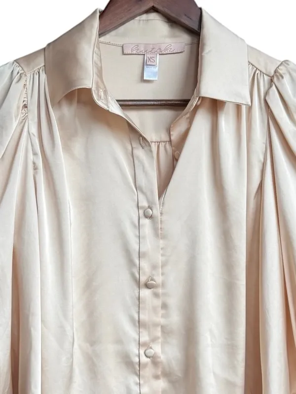 Anthropologie Hutch Long Sleeve Satin Ivory Button Down‎ Blouse Sz XS - Image 2