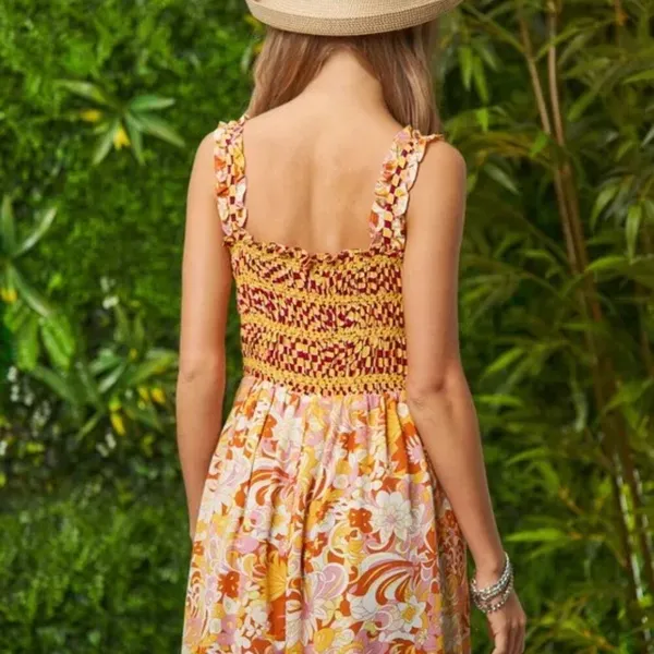 Davi & Dani Multi Smocked Bodice Geo‎ Ruffle Strappy Midi Dress - Image 7