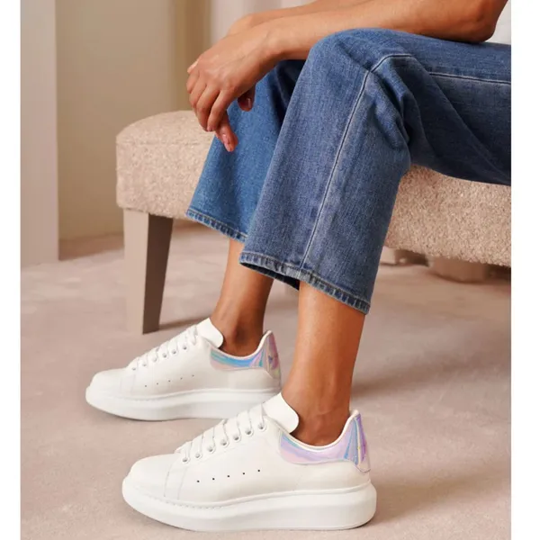 Alexander McQueen Oversized Sneakers White Leather Holographic Women's 37 6.5 - Image 2
