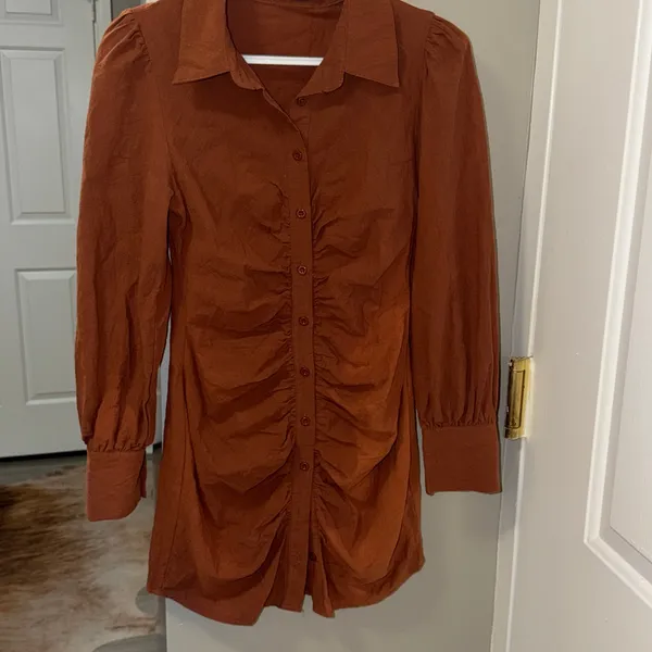 White Fox Boutique not so subtle mini dress buttoned dip dyed brown western S - Image 3