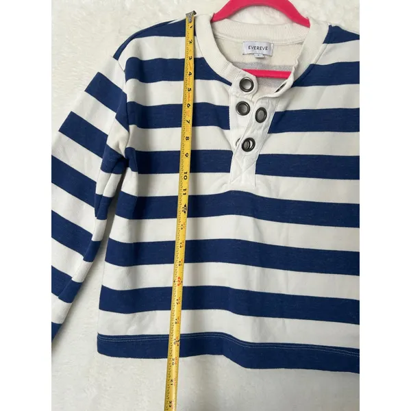 Evereve Womens Navy White Striped Henley Pullover Sweatshirt‎ Size S Small - Image 3