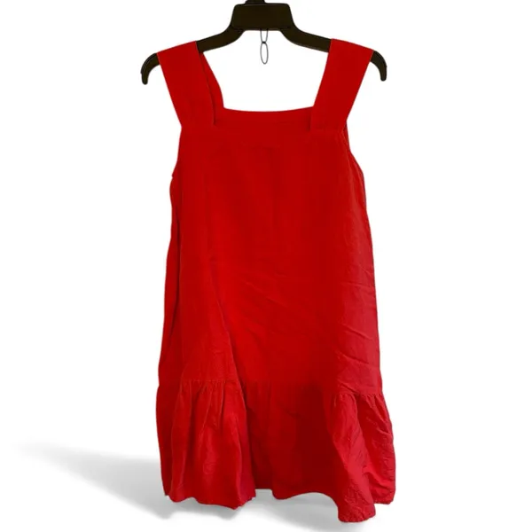 Loft Linen Blend Flounce Dress Women M Square Neck Above knee Coral Boho Fairy - Image 2