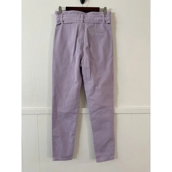 Sézane Paperbag Waist Belted Organic Cotton Tapered Pants Lilac FR34 US2 NWT - Image 2