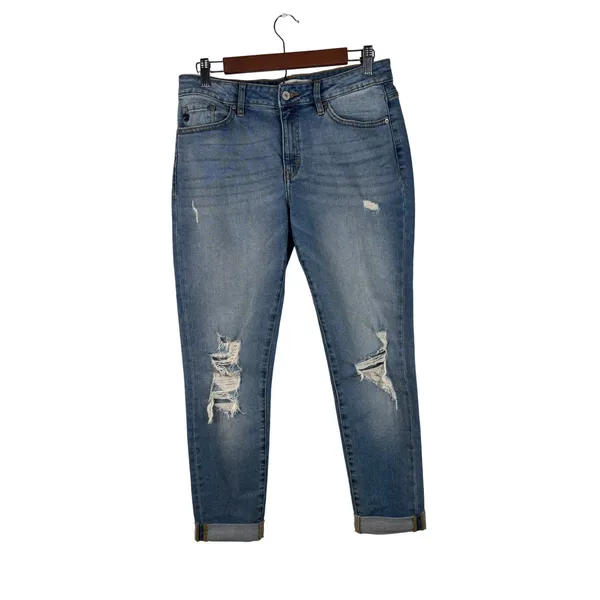 KanCan Size 5/26 Distressed Denim Jeans Cuffed Hem‎ Light Wash Rips Distressed - Image 2