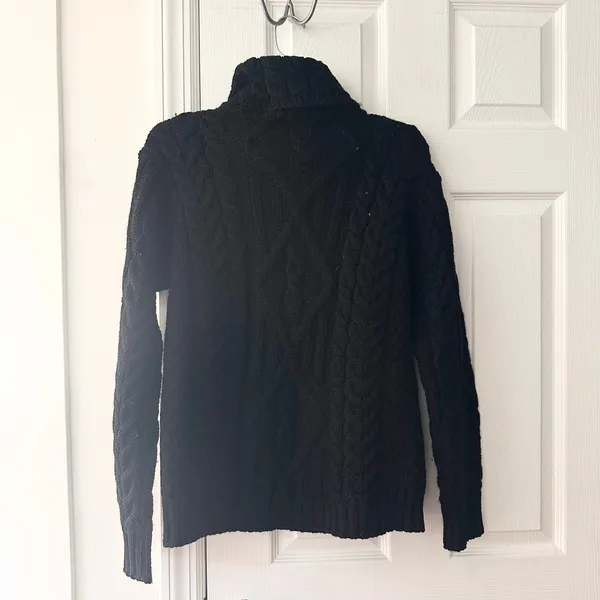 Inis Crafts Ireland Merino Wool Black Cable Knit Turtleneck Sweater Large Cozy - Image 7