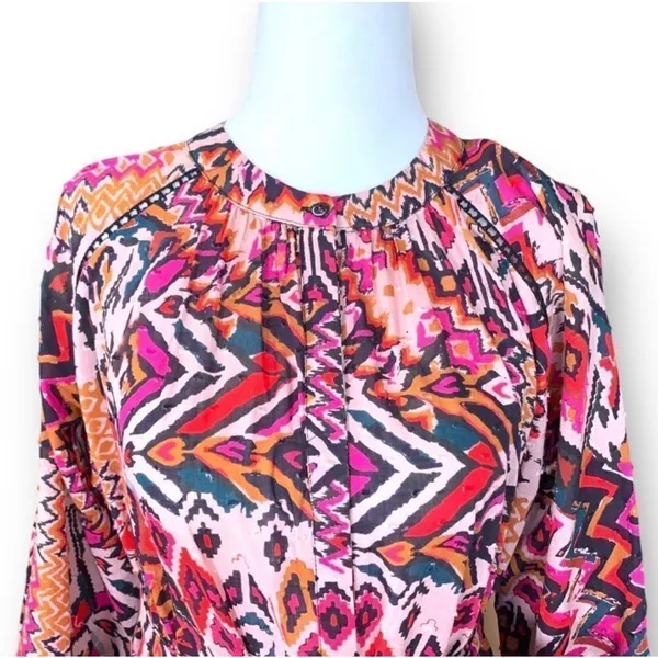 Zara Angie Belted Abstract Print Mini Dress Pink Red Boho‎ Ruffle Drop Waist XS - Image 2