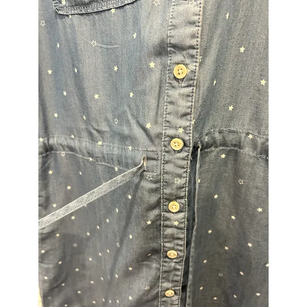 Thread & Supply Blue‎ Tencel Star Print Button Down Shirt Dress Small D4287TCTJ - Image 4