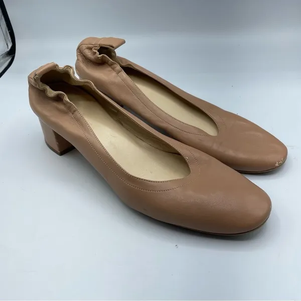 Everlane Nude Leather Round Toe Low Block Heel Womens 10 Chunky Heels Stretch - Image 9