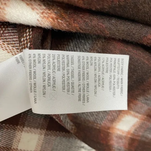 Denim & Co Heritage Plaid Cape Womens M Brown‎ White Fringe Buckle Closure - Image 7