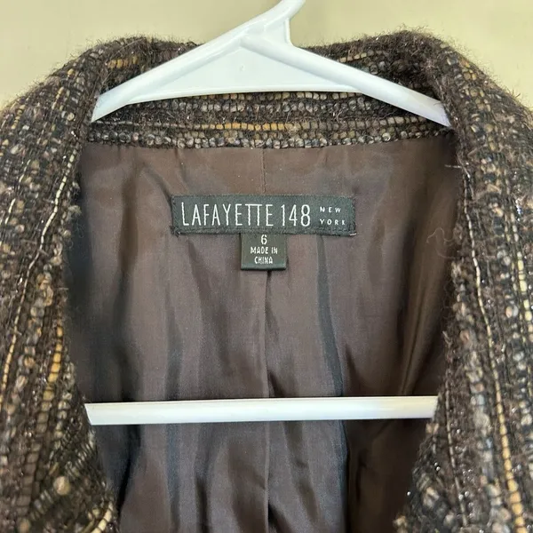 Lafayette 148‎ New York Tweed Boucle Blazer Skirt Jacket Size 6 Brown Work wear - Image 2