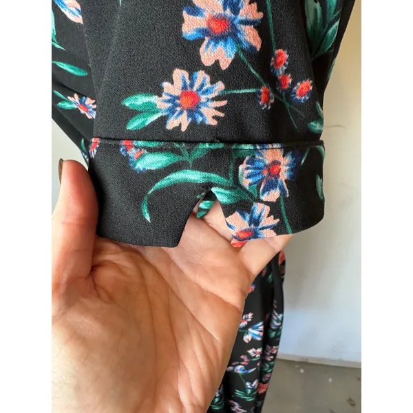 Eva Rose Dress Women Small Black Floral Fit And Flare‎ Midi Boho Cottage Retro - Image 10