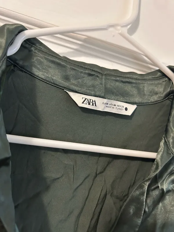 ZARA Satin Green Blouse Button-Up - Image 3
