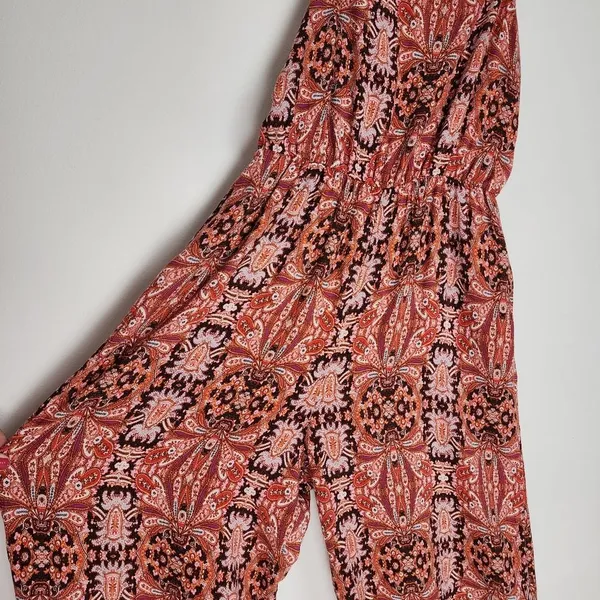 Purple Snow Wide Leg Jumpsuit Bohemian Ethnic Print Palazzo Spaghetti Straps M - Image 13