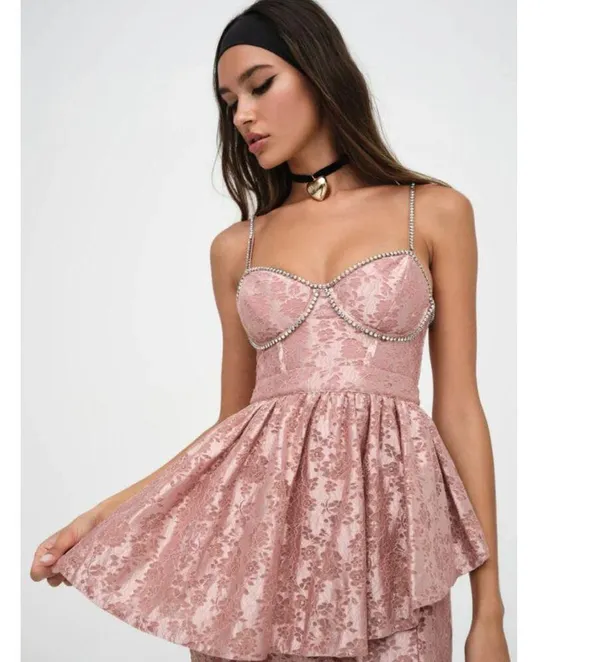 For Love & Lemons Shai Maxi Dress Dusty Pink Size Medium NWT Feminine Romantic - Image 5