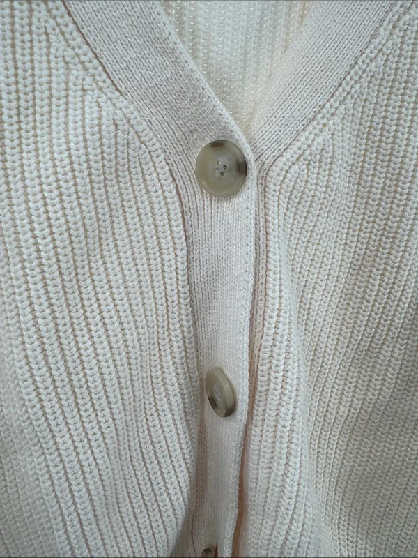 LOFT Cream Ribbed slouchy cropped cardigan S cotton casual fall winter neutral - Image 9