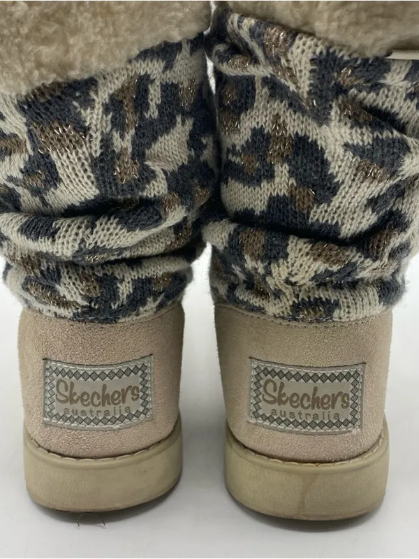 Skechers Womens Slip On Brown Mid-Calf Knit Cold Weather Boots Leopard 6 Animal - Image 4