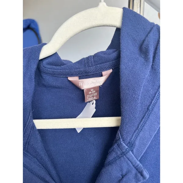 Blue Button Up Hoodie Cardigan Jacket Lightweight Cotton Sweater White Stag M - Image 2