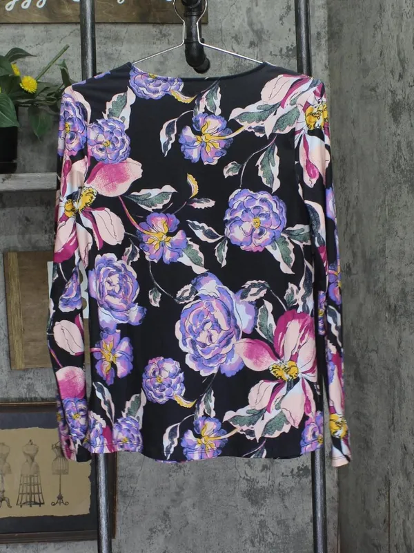 Attitudes by Renee Womens Knit Print V-Neck Shirt Top A702854 Black Floral 2XS - Image 2