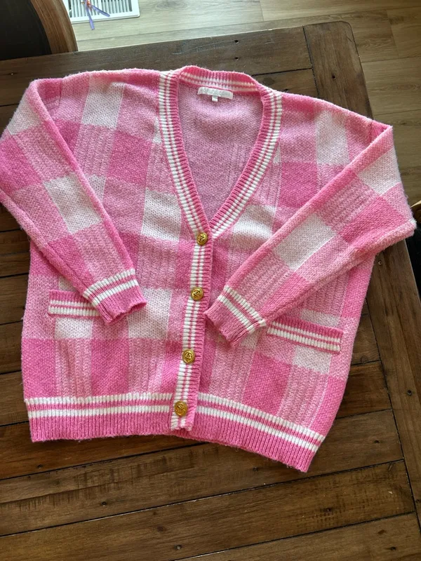 More to Come Revolve Bonnie Pink Plaid Cardigan Sweater XS - Image 5