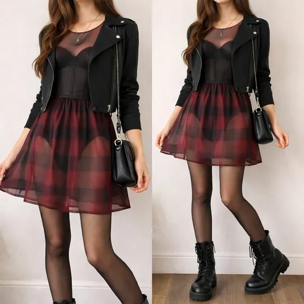Seventeen Junior Sheer Plaid Dress Indie Sleaze‎ Dark Academia Mallcore Y2K NWT - Image 2