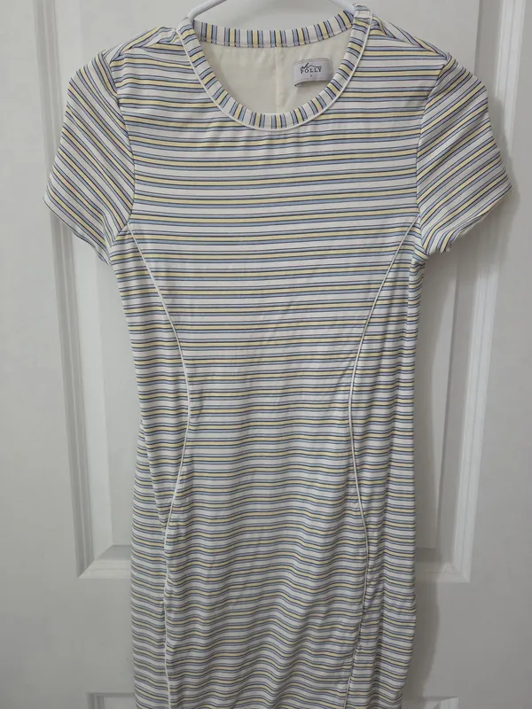 Oh Polly Cream and Blue Striped Mini Dress Size L - Image 2