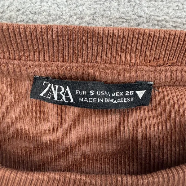 Zara Women's Small Ribbed Knit Tank Top Side Drawstring Ruched Size Brown - Image 2