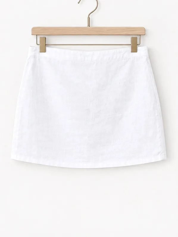 Reformation Luxe White 100% Linen Mini Skirt Pull-On High Rise Lined Size Small - Image 4
