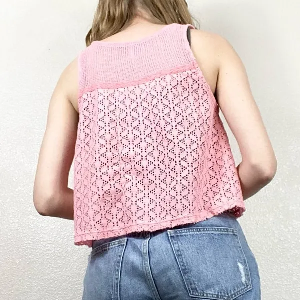 Free People Floral Crochet Lace Babydoll Tank Top - Image 2