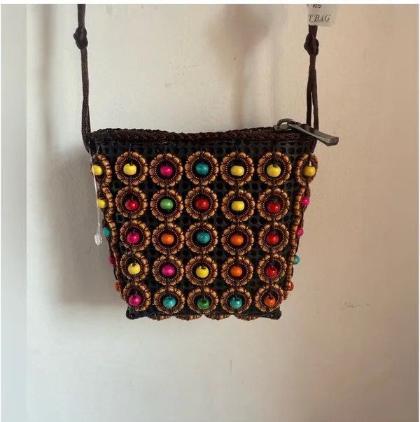Colorful Beaded Crossbody bag Brown - Image 6