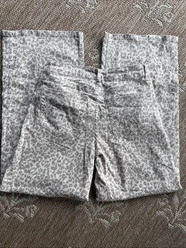 Womens Gray Leopard Print Chinos - Casual Straight Fit - Image 4