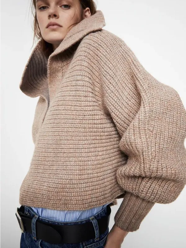 Zara cropped Cozy Ribbed Mock-Neck Sweater - Image 2