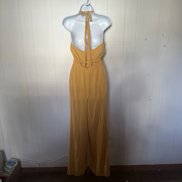 American Eagle Jumpsuit Small Yellow Embroidered Halter Wide Leg Boho Summer - Image 2