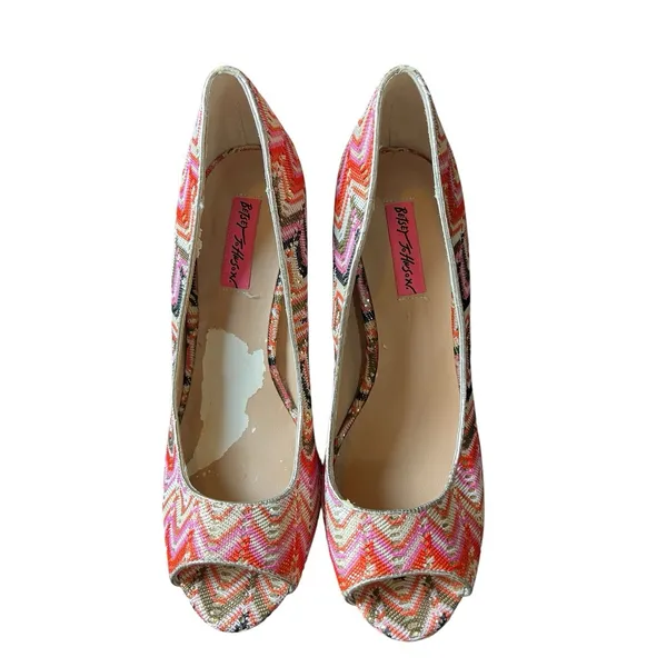 Betsey Johnson Bardot‎ Heels 9 M Fabric Platform Stiletto Heels - Image 7
